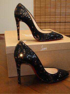 Christian Louboutin Black Sequin Pointed-Toe Stiletto Pumps